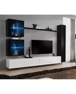 Podkrovný nábytok Obývacia stena Switch XVIII Sklo +LED čierna/Biely