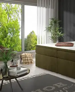Postele NABBI Spezia 140 čalúnená manželská posteľ s úložným priestorom khaki