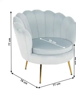 Kreslá KONDELA Noblin kreslo sivomodrá (Velvet) / zlatá