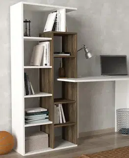 Písacie stoly PREMIUM pracovný stôl s regálom, biela / orech