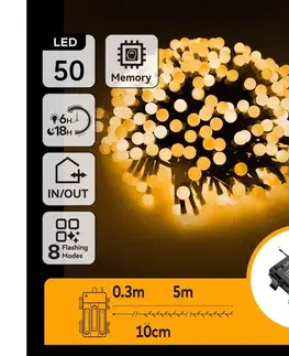 LED osvetlenie  B.V.  - LED vonkajší svetelný reťazec 50×LED/8 funkcií 3×AA 5,3 m IP44 teplá biela B10303K5H