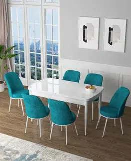 Jedálenské sety Extendable Dining Table & Chairs Set (7 Pieces) Zen - White, Turquoise