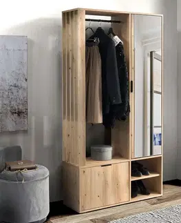 Predsieňové steny KONDELA Muna predsieň so zrkadlom dub artisan
