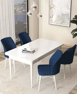 Jedálenské sety Dining Table & Chairs Set (5 Pieces) Arp - White, Navy Blue