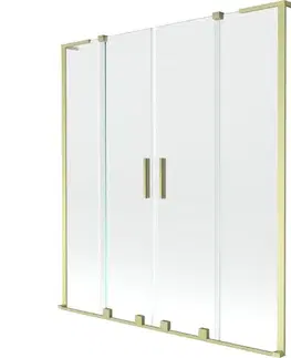 Sprchové dvere MEXEN/S - Velar L Duo dvojkrídlová posuvná vaňová zástena 150 x 150, transparent, zlatá kartáčovaná 896-150-003-02-55