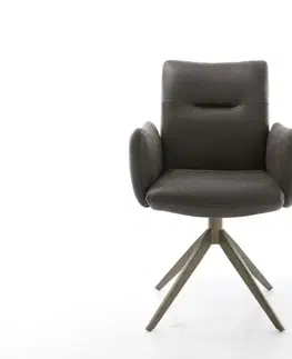 Jedálenské stoličky DELIFE Otočná jedálenská stolička Jova-Flex s opierkami mikrovlákno antracit vintage krížová podstava široká titanový efekt 360° otočná hojdacia funkcia vrecková pružina