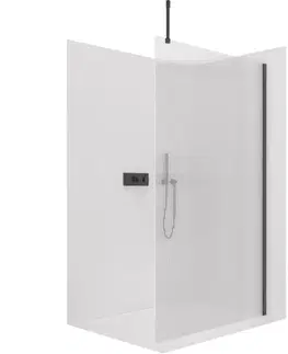 Sprchovacie kúty CERANO - Sprchová zástěna Walk-in Onyx Top Cube L/P - 8 mm - hranatá vzpěra - černá matná, rýhované sklo - 80x200  CER-8050BD7029