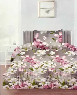 Obliečky Obliečky deluxe bavlnené Sakura ružová 200x140cm+90x70cm TiaHome