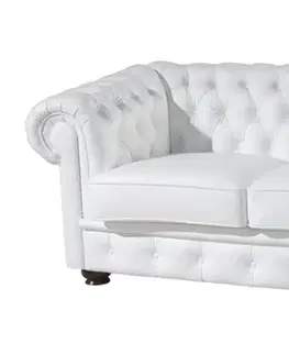 Sedacie súpravy PYKA Chesterfield kožená dvojsedačka wenge / biela (White snow)