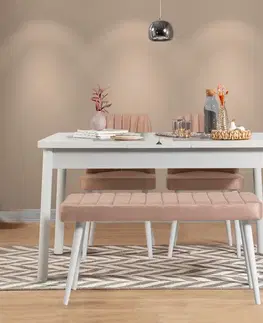 Jedálenské sety Jedálenský set s rozkladacím stolom a stoličkami (4 kusy) Santiago White-Stone