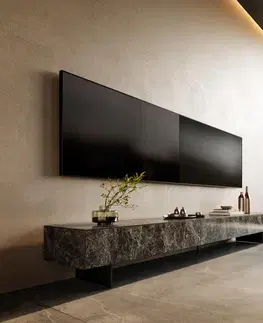 Televízne stolíky DELIFE TV stolík Cuor 250 cm keramika emperador extra leštený tmavohnedá 1 výklopné dvierka 1 zásuvka podstava závesná kov čierna