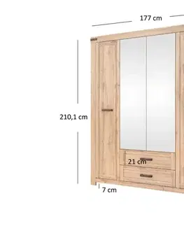 Šatníkové skrine MARIETTA šatníková skriňa 4D2S, dub Wotan