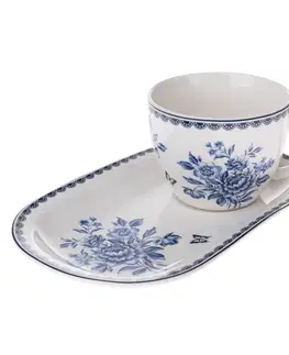 Hrnčeky a šálky Porcelánový hrnček s podnosom Blue Rose, 445 ml