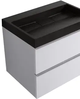 Kúpeľňový nábytok CERANO - Kúpeľňová skrinka Velora - biela matná, úchytka chróm + umývadlo z lit. mramoru Vita - čierna matná - 70x63x46,5 CER-8050BD83993
