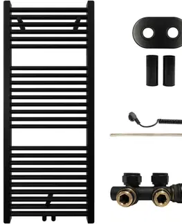 Doplnky do kúpeľne CERANO - Kúpeľňový radiátorový set Lincoln - kombinované vykurovanie, termo tyč - stredové pripojenie 50 mm - 300W - čierna matná - 1200x500 mm CER-663373
