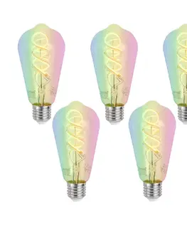 LED osvetlenie Sada 5 ks Inteligentné stmievateľné LED žiarovky E27 ST64 číre RGBW 4W 250lm 2700K