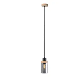 Svietidlá  Luster na lanku WOODNEST 1xE27/15W/230V borovica/dymová čierna W-KM 1015/1 BK+SM