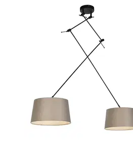 Závesné svietidlá Závesné svietidlo čierne s tienidlami z ľanu taupe 35 cm 2-svetlo - Blitz