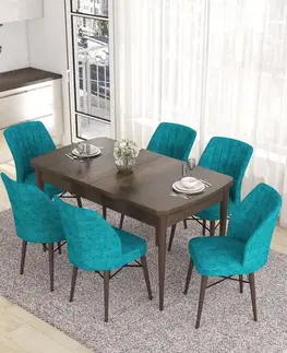 Jedálenské sety Extendable Dining Table & Chairs Set (7 Pieces) Eva - Baroque, Turquoise