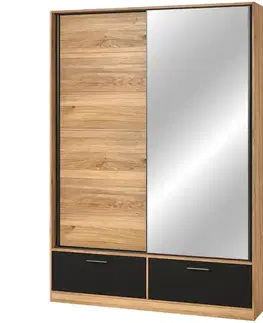 Šatníkové skrine Skriňa 2d2s Beta so zrkadlom dub Mauvella/Čierna