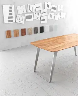 Jedálenské stoly DELIFE Jedálenský stôl Edge zaoblený 180x90 akácia prírodná nerezová oceľ skosený švajčiarska hrana