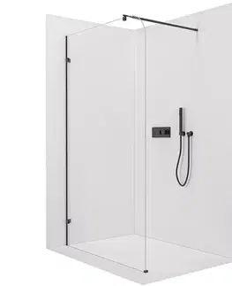 Sprchové dvere CERANO - Sprchová zástena Walk-in Orbis Round Ľ/P - 8 mm - okrúhla vzpera - čierna matná, transparentné sklo - 120x200 CER-682066
