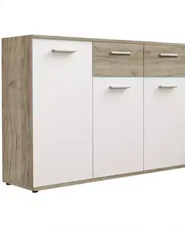 Komody do spálne Komoda Jacky 3 Biely/Country Grey