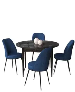 Jedálenské sety Dining Table & Chairs Set (5 Pieces) Tor - Black Marble, Navy Blue