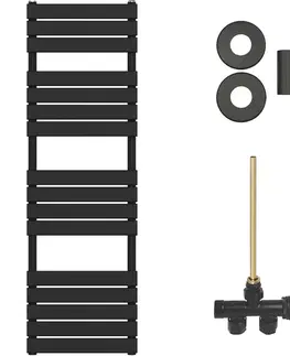 Doplnky do kúpeľne CERANO - Kúpeľňový radiátorový set Claude - ústredné vykurovanie - bočné jednobodové pripojenie - 767W - čierna matná - 1600x500 mm CER-663568