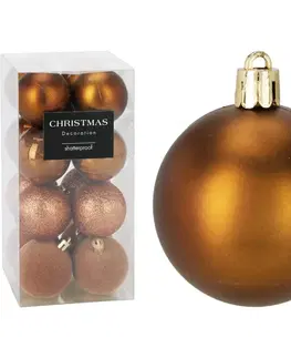 Vianočné dekorácie Súprava 16 ks vianočných ozdôb Festive Sparkles, zlatohnedá, pr. 5 cm, plast, pr. 5 cm