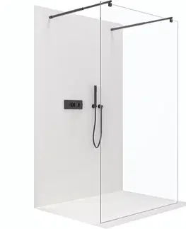 Sprchové dvere CERANO - Sprchová zástena Walk-in Onyx Duo Ľ/P - 8 mm - okrúhla vzpera - čierna matná, transparentné sklo - 90x200 CER-8050BD2368