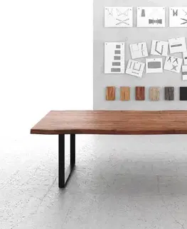 Jedálenské stoly DELIFE Jedálenský stôl Edge 260x100 XL akácia hnedá kov čierna Live-Edge
