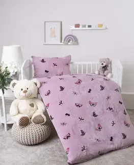 Detské obliečky MKLozkoviny.sk Obliečky mikroplyš do postieľky Exclusive – Motýlikovia ružové - 100 × 135 cm - 40 x 60 cm