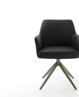 Jedálenské stoličky DELIFE Jedálenská stolička Xana-Flex s opierkami pravá koža čierna kovová podstava široká titánová farba otočná o 360° kolísacia funkcia vrecková pružina