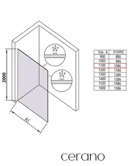 Sprchové dvere CERANO - Sprchová zástena Walk-in Crystal Ľ/P - 10 mm + polička/držiak na uteráky - bezvzperový systém - čierna matná, grafitové sklo - 110x200 CER-8050BD82782