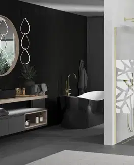 Sprchové dvere MEXEN/S - KIOTO Sprchová zástena WALK-IN 110x200 cm 8 mm, zlatá, biely vzor 800-110-101-50-85