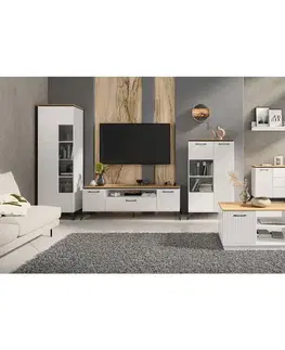 TV stolíky KONDELA Velis 2D1S/170 tv stolík biela / dub evoke
