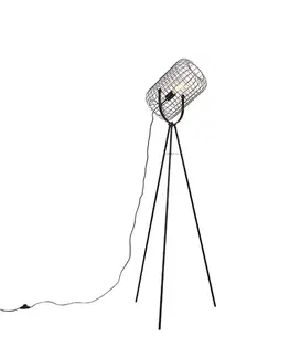 Stojace lampy Priemyselná stojaca lampa trojnožka oceľ čierna - Bliss Vefa