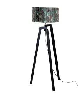 Stojace lampy Stojacia lampa čierna s velúrovým tienidlom s dizajnom listov 50 cm - Puros