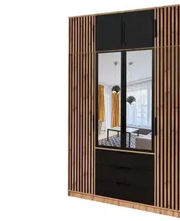 Šatníkové skrine ArtStol Šatníková skriňa BALI LUX D4 s nadstavcom | dub wotan/čierna