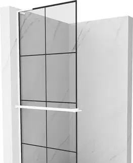 Sprchové dvere MEXEN/S - Kioto+ L Sprchová zástena WALK-IN s poličkou a držiakom uterákov 70 x 200, čierny vzor, biela 800-070-123-20-77