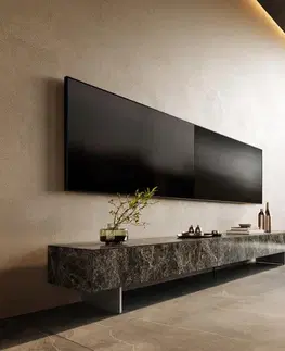 Televízne stolíky DELIFE TV stolík Cuor 250 cm keramika emperador extra leštený tmavohnedá 1 výklopné dvierka 1 zásuvka podstava závesná nerezová oceľ