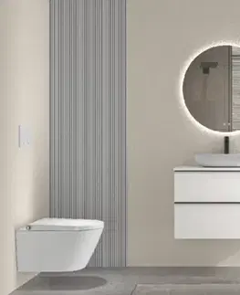 Kúpeľňový nábytok CERANO - Koupelnová skříňka Velora - bílá matná, úchytka černá + deska z lit. mramoru Elanys - 12 mm - bílá matná - 70x54,2x46,5  CER-679408