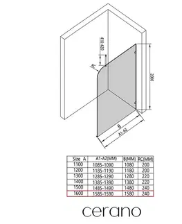 Sprchové dvere CERANO - Sprchová zástena Walk-in Orbis Top Round - Pravá - 8 mm - guľatá vzpera - čierna matná, mliečne sklo - 160x200 CER-999966