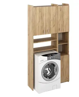 Kúpeľňový nábytok KONDELA Mirali skrinka nad práčku s regálom dub artisan