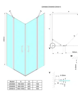Sprchové dvere GELCO - LORO obdĺžniková sprchová zástena 900x800, rohový vstup GN4890-02