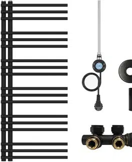 Doplnky do kúpeľne CERANO - Koupelnový radiátorový set Burke - kombinované vytápění, wifi tyč - asymetrické připojení 50 mm - 300W - černá matná - 1200x500 mm CER-463967