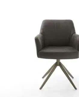 Jedálenské stoličky DELIFE Otočná jedálenská stolička Xana-Flex s opierkami mikrovlákno antracit vintage krížová podstava široká titanový efekt 360° otočná hojdacia funkcia vrecková pružina