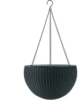 Kvetináče a truhlíky Keter Závesný kvetináč Sphere antracit, pr. 35 cm