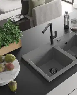 Kuchynské drezy MEXEN/S MEXEN/S - Hektor granitový drez 2-bowl 800 x 480 mm, sivá, čierny sifón 6521802000-71-B